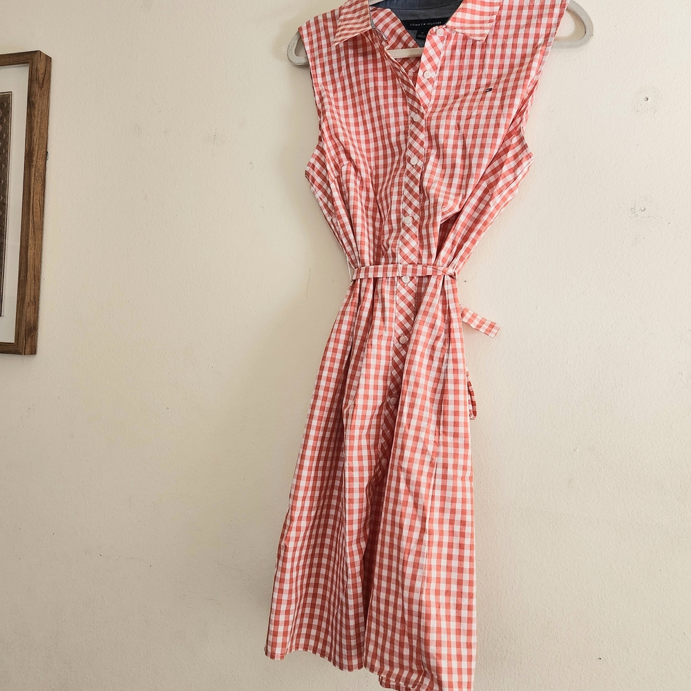 Tommy Hilfiger Red Checkered Midi Dress